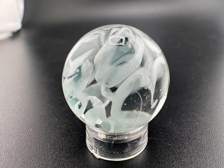 SBJ Glass Marble - Simple White Wisp .75" showcasing delicate white wisps in clear borosilicate glass.