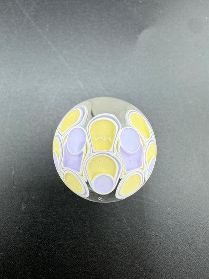 Silacious Boro Jockey (SBJ) Glass Marble Fancy Dot Stack Over Clear Approx. 1" with colorful dot design.