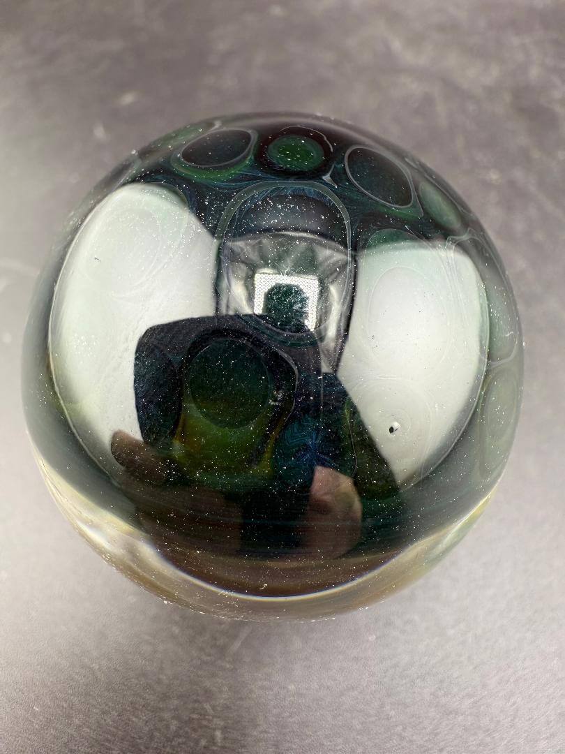 Siliceous Boro Jockey (SBJ) Marble - 42mm UV Retti Cello w/ UV Dot Stack Backer showcasing a reflective design.
