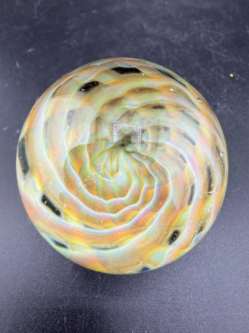 Siliceous Boro Jockey (SBJ) Marble - 42mm UV Retti Cello w/ UV Dot Stack Backer showcasing vibrant UV-reactive design.