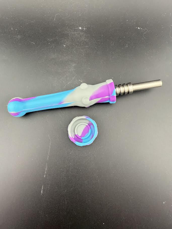 Silicone Nectar Collector in vibrant colors with detachable silicone cap and metal tip.