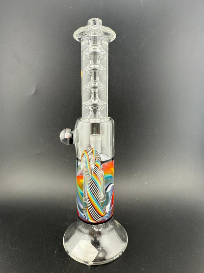 Sir Pyro Glass Clear Rainbow Line Worked Banger Hanger 14mm 90° showcasing stunning color and clarity