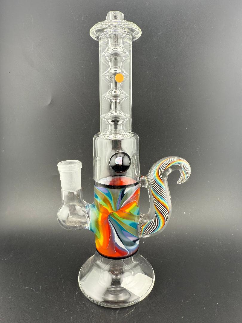 Sir Pyro Glass Clear Rainbow Line Worked Banger Hanger 14mm 90° with vibrant colors and clear design