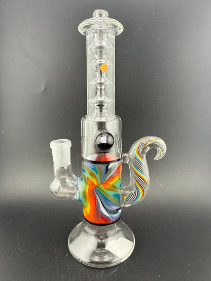 Sir Pyro Glass Clear Rainbow Line Worked Banger Hanger 14mm 90° with vibrant colors and clear design