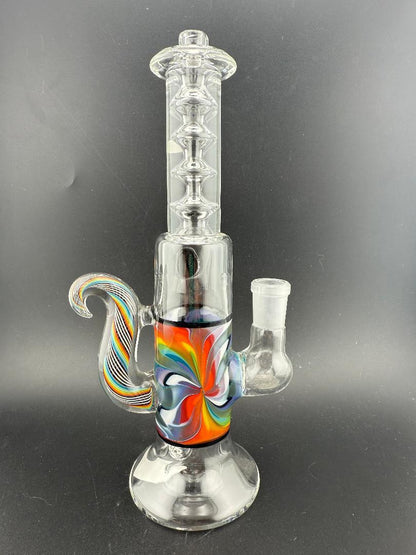 Sir Pyro Glass Clear Rainbow Line Worked Banger Hanger 14mm 90° with vibrant rainbow design and clear glass.