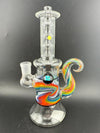 Sir Pyro Glass Clear Rainbow Line Worked Banger Hanger 14mm 90° displayed with vibrant colors and clarity.