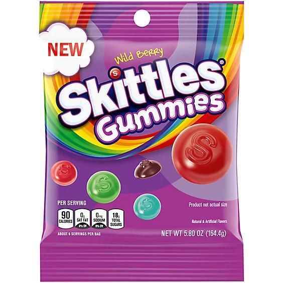Skittles Gummies 5.80oz Wild Berry flavor chewy candy with fruity taste and vibrant packaging.