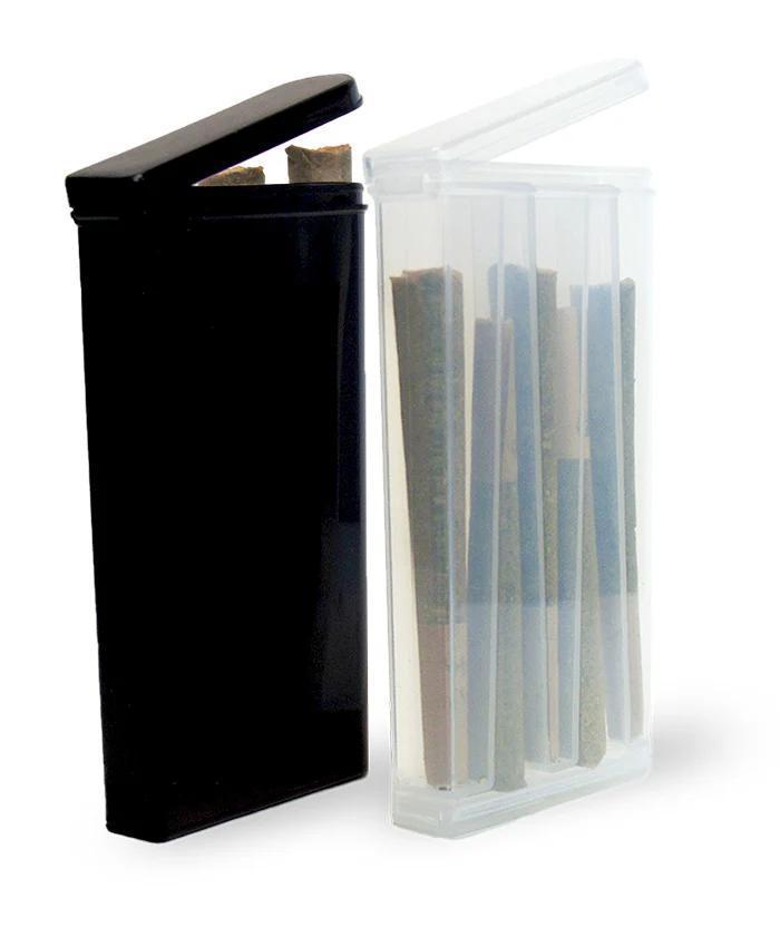 Smosi MBOX5 pre-roll case in black and clear, designed for organization and protection of pre-rolls.