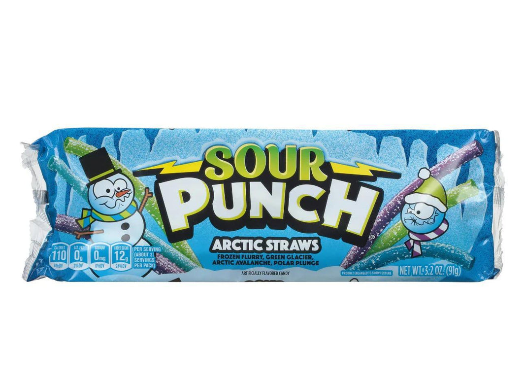 Sour Punch Arctic Straws pack featuring bold sour flavors and icy coolness in a colorful design.