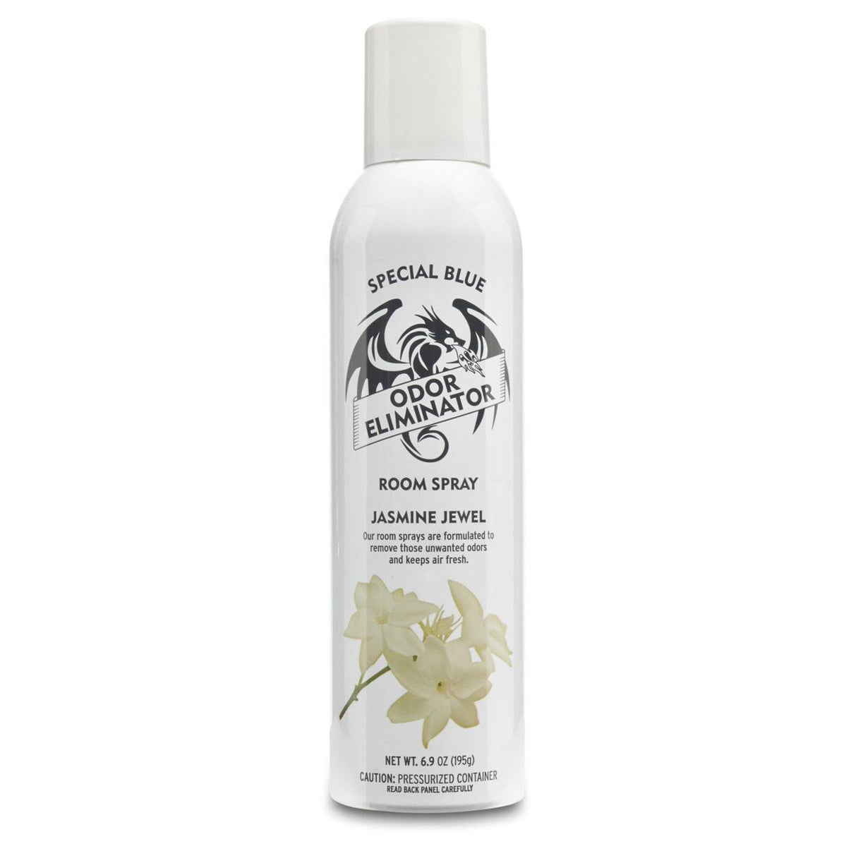 Special Blue Odor Eliminator Room Spray bottle with Jasmine Jewel scent for freshening rooms.