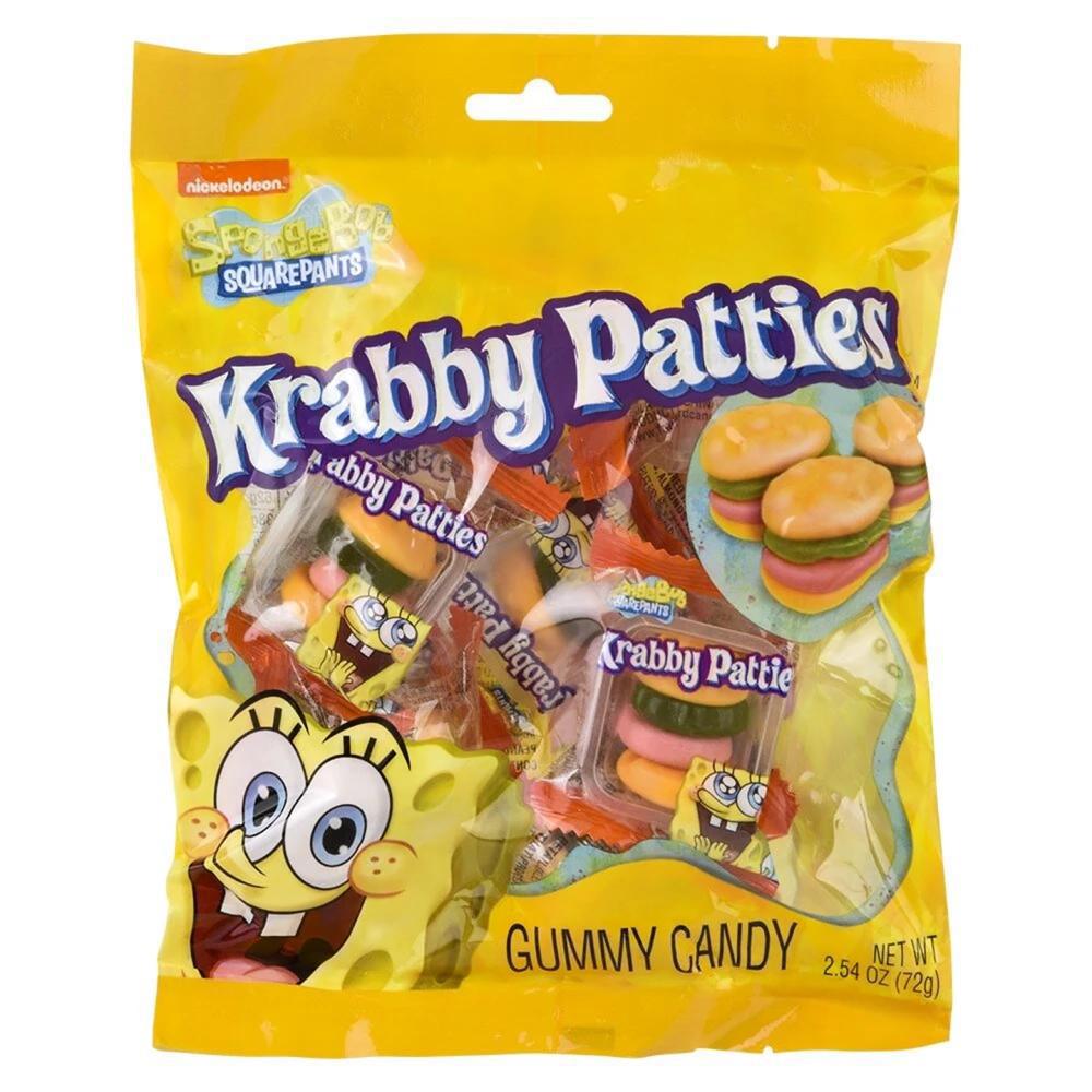 Frankford Candy Sponge Bob Square Pants Krabby Patties Gummy Candy packaging with colorful gummies and SpongeBob character.