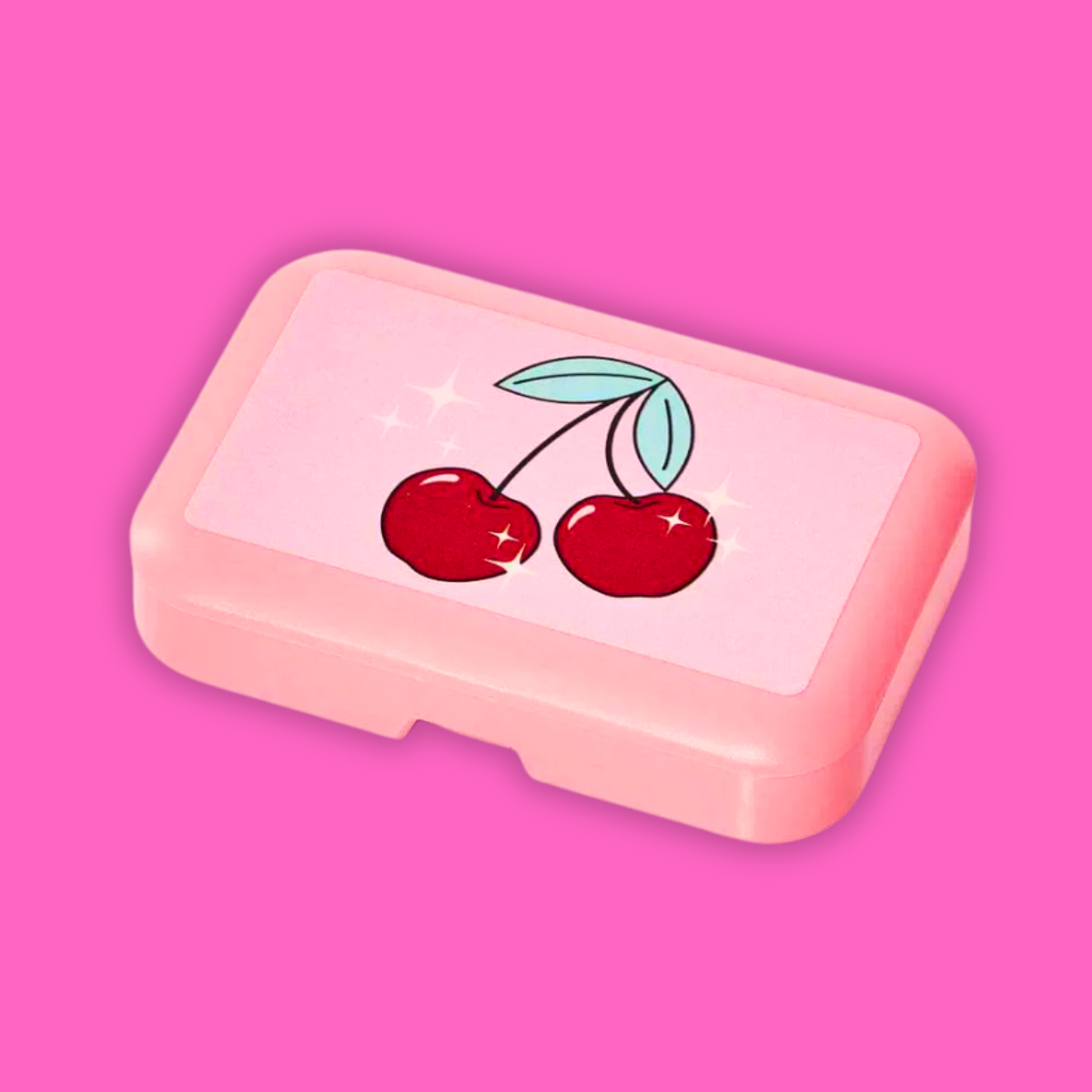 A Shop Of Things Mini Stash Box - Cherry design in a compact pink container for organizing small essentials.