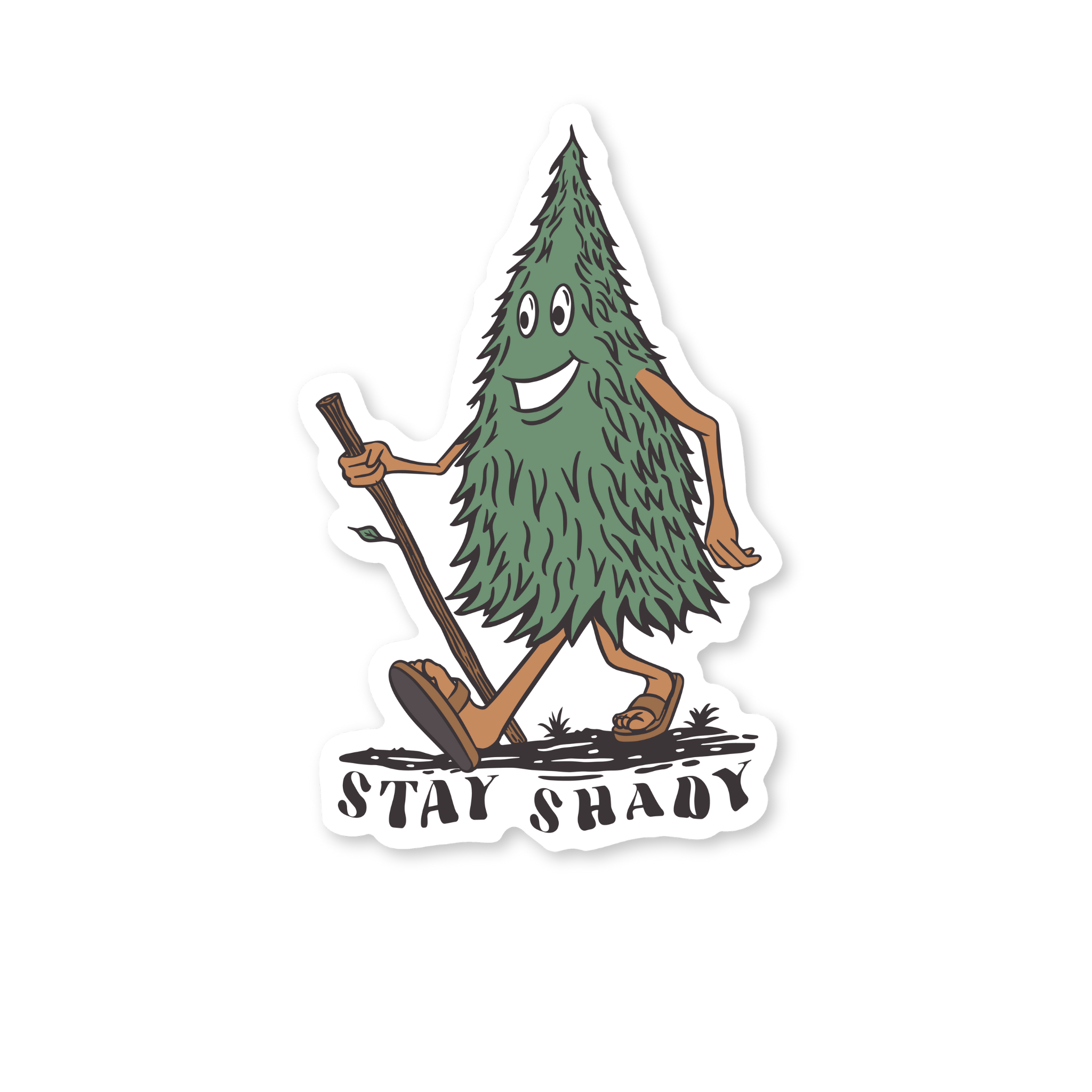 Stay Shady | Magnet featuring a fun tree character walking with a shovel.