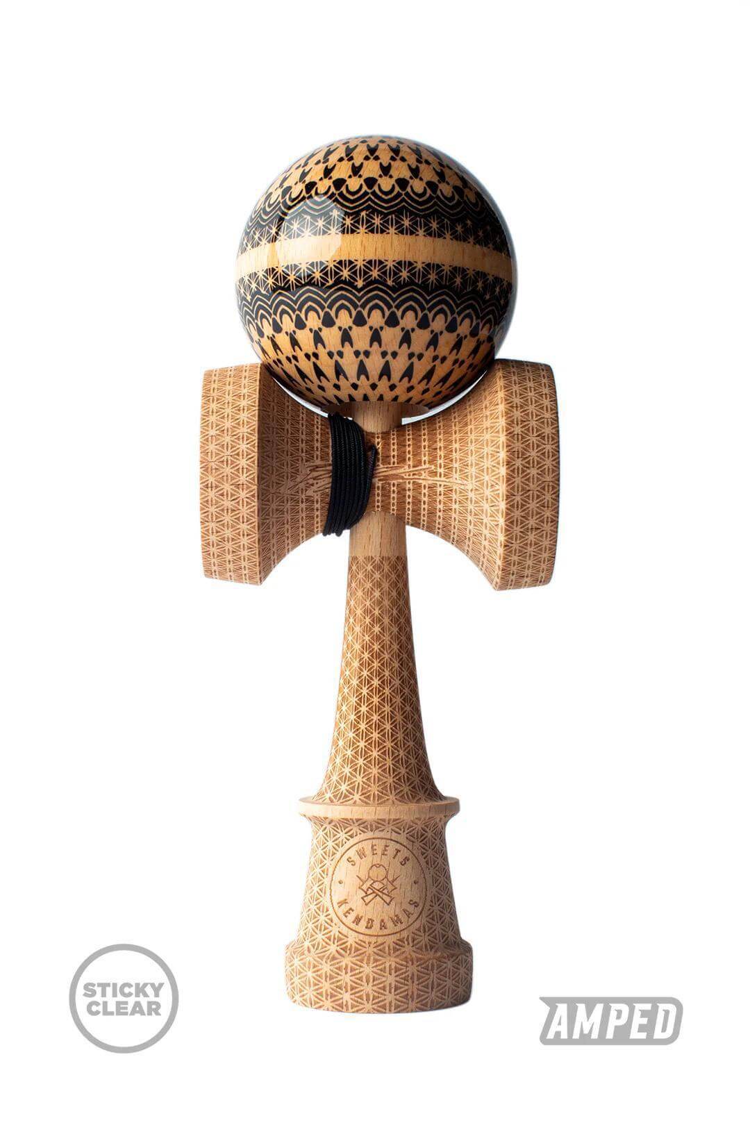 Sweets Kendama Boo Johnson Sacred model featuring intricate sacred geometry design and Sticky Clear TAMA.