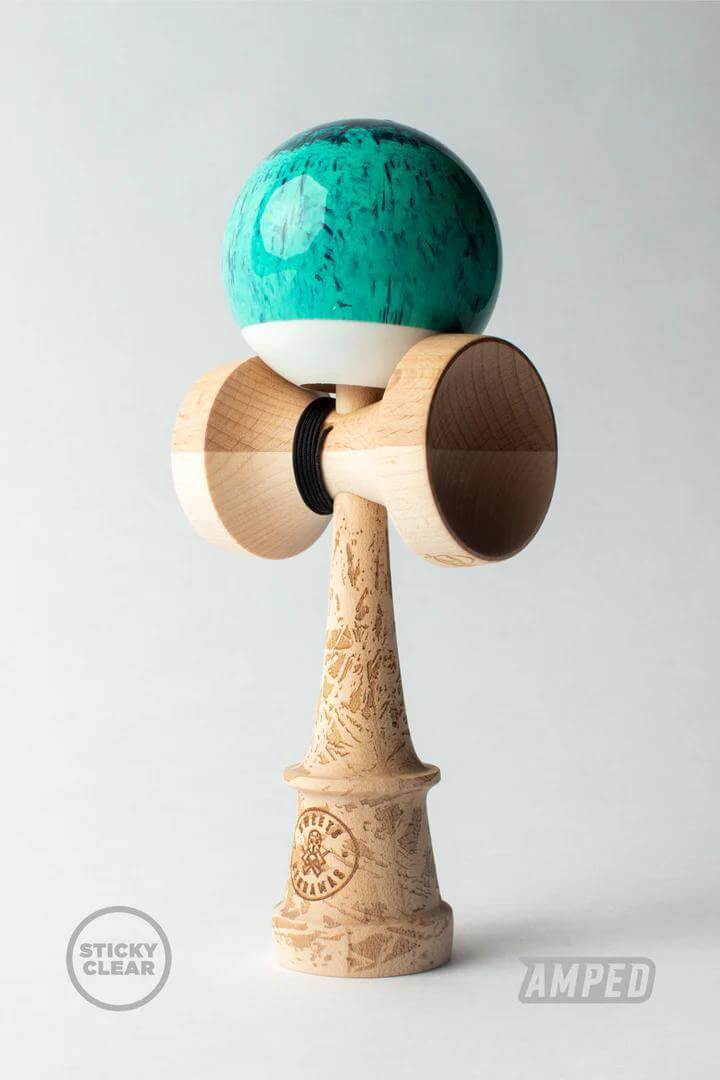 Sweets Kendama Brandon Meyer Pro Model in teal sticky clear finish with maple and beech wood components.