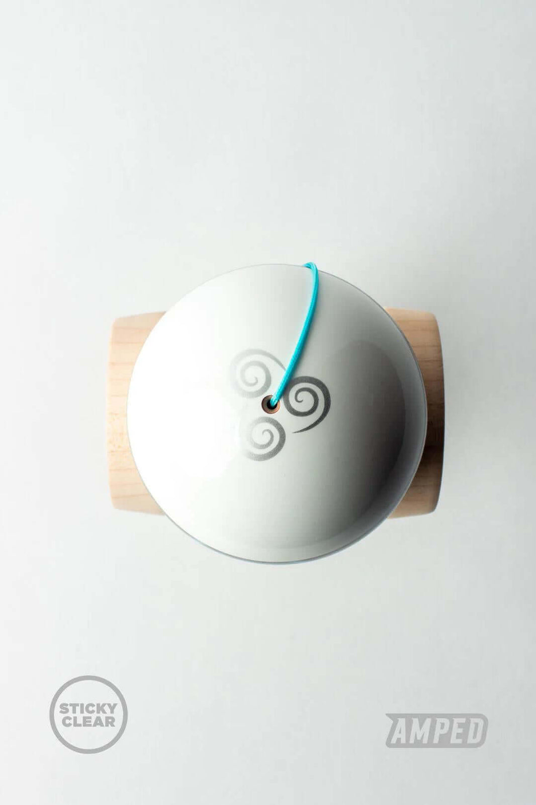 Top view of Bryson Lee Cushioned Clear Kendama featuring the signature design and Maple Balance Bevel.