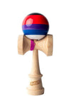 Sweets Kendama Classic 5 Stripe Sticky Clear with vibrant red and blue design on a BOOST ken.
