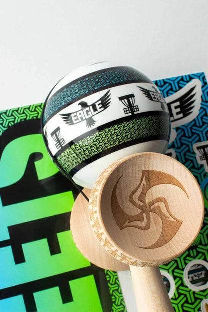 Sweets Kendama Eagle McMahon Amped, featuring unique design and engraved KEN Amped shape for enhanced performance.