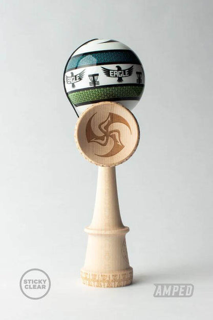 Sweets Kendama Eagle McMahon Amped model with KEN Amped shape and engravings, showcasing a colorful design and maple wood base.