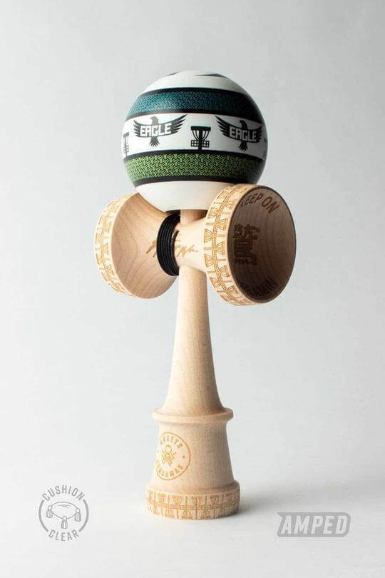 Sweets Kendama Eagle McMahon Amped with Maple base and designed for precision and balance, perfect for disc golf enthusiasts.