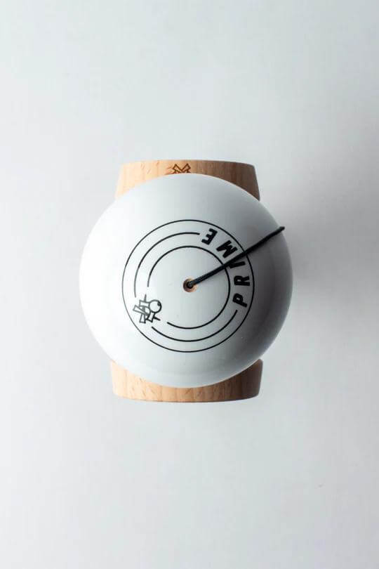 Sweets Kendama Sport Stripe Sticky Clear, top view of the kendama highlighting its sleek design and branding.