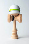 Sweets Kendama Sport Stripe with Sticky Clear finish, featuring a white ball and wooden base for enhanced play and style.
