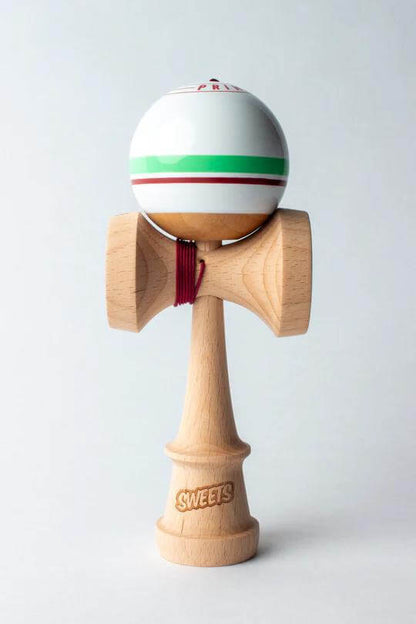 Sweets Kendama Sport Stripe Sticky Clear with wooden handle and colorful ball for skillful play.
