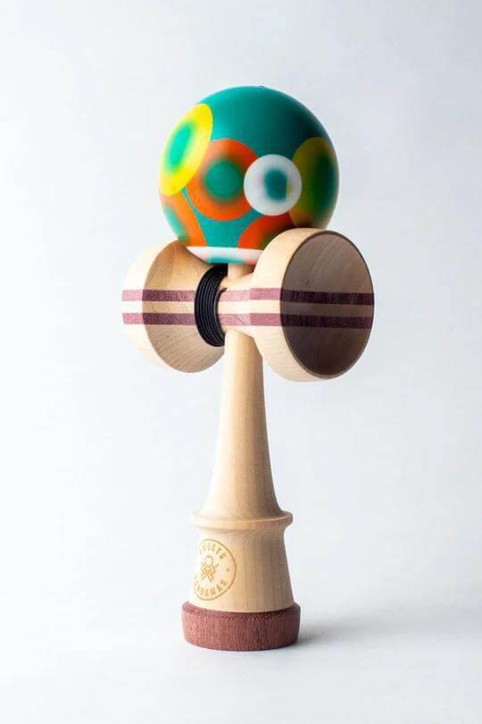 Sweets Kendama Bubbles in Cushion Clear design, featuring a colorful tama and birch wood construction, perfect for collectors.