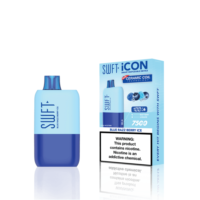 SWFT Icon 7k Disposable Vape with Blue Razz Berry Ice flavor and sleek design for ultimate vaping satisfaction.