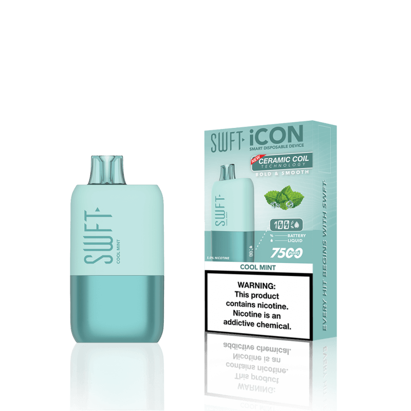 SWFT Icon 7k Disposable Vape in Cool Mint flavor with sleek design and rechargeable capability.