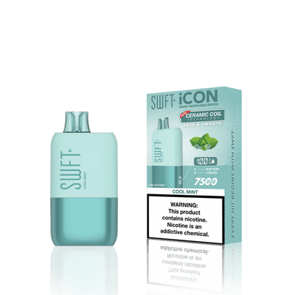 SWFT Icon 7k Disposable Vape in Cool Mint flavor with sleek design and rechargeable capability.