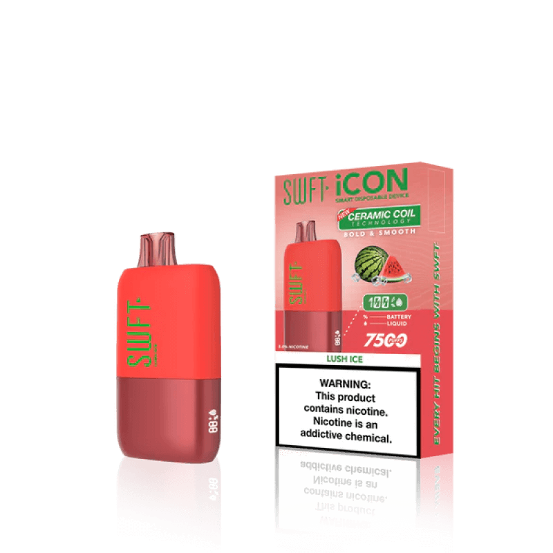 SWFT Icon 7k Disposable Vape in Lush Ice flavor with a sleek design and rechargeable battery.