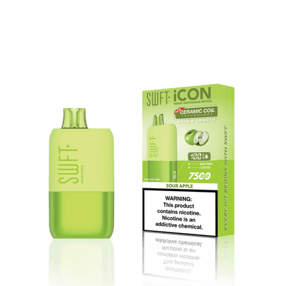 SWFT Icon 7k Disposable Vape in Sour Apple flavor with rechargeable design and ceramic coil.