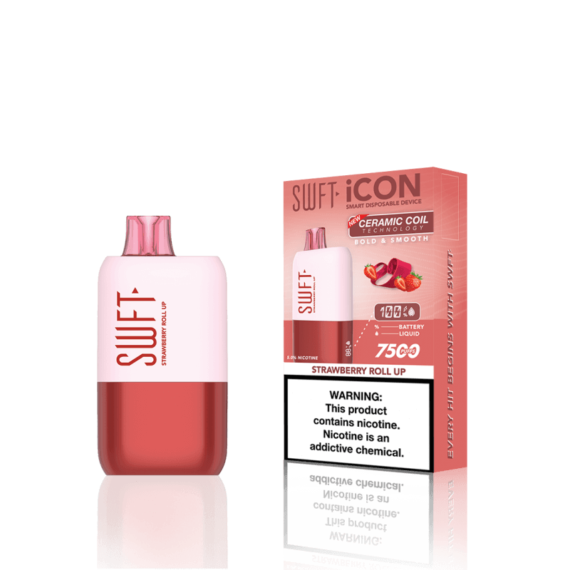 SWFT Icon 7k Disposable Vape in Strawberry Roll Up flavor, showcasing sleek design and packaging.