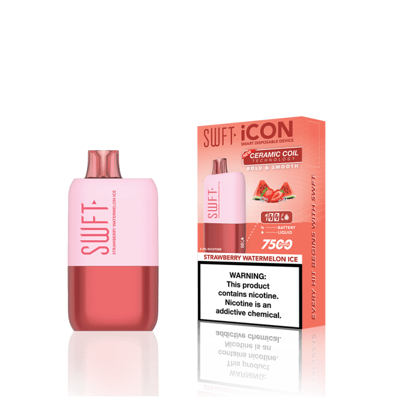 SWFT Icon 7k Disposable Vape in Strawberry Watermelon Ice flavor with box packaging for premium vaping experience.