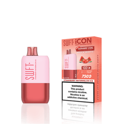 SWFT Icon 7k Disposable Vape in Strawberry Watermelon Ice flavor with box packaging for premium vaping experience.