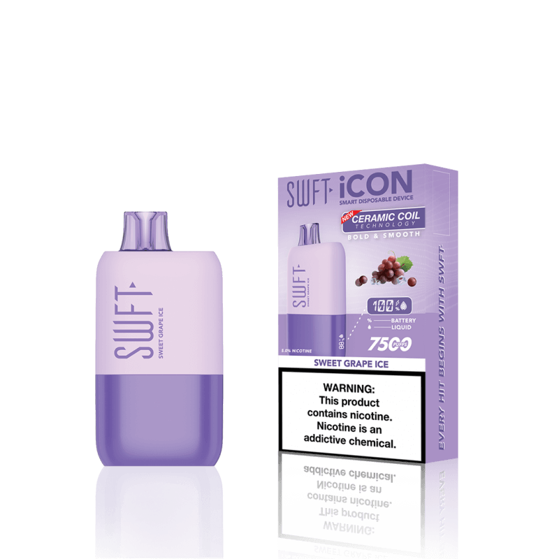 SWFT Icon 7k Disposable Vape in Sweet Grape Ice flavor, showcasing sleek design and packaging.