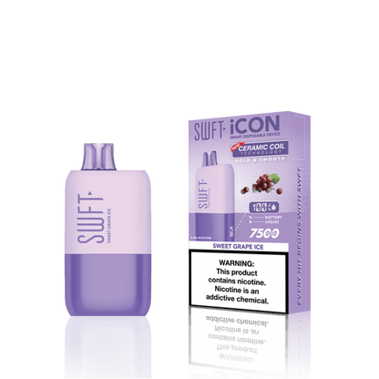 SWFT Icon 7k Disposable Vape in Sweet Grape Ice flavor, showcasing sleek design and packaging.