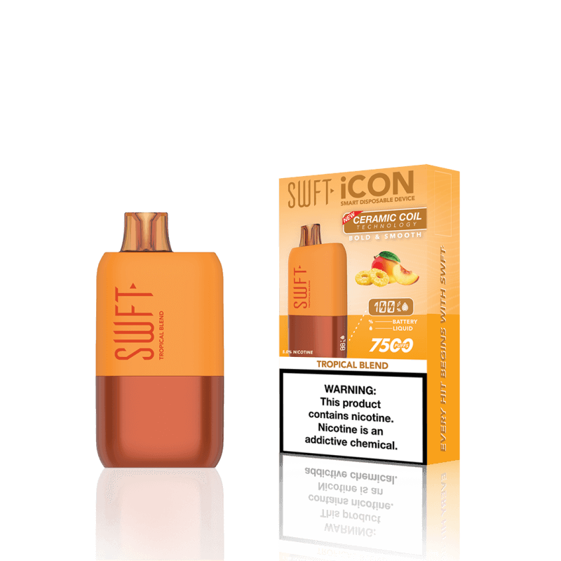 SWFT Icon 7k Disposable Vape in Tropical Blend flavor with packaging, offering 7000 puffs of smooth vaping satisfaction.