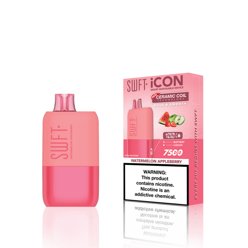 SWFT Icon 7k Disposable Vape in Watermelon Appleberry flavor, featuring a sleek design and 7000 puffs.