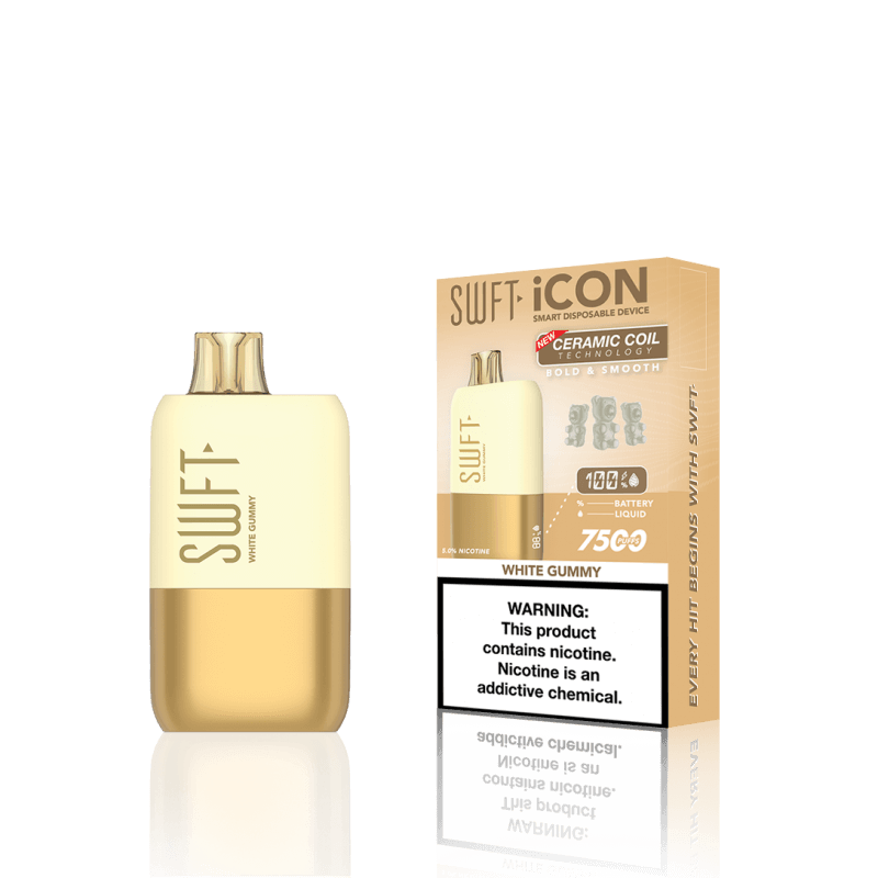 SWFT Icon 7k Disposable Vape featuring White Gummy flavor and rechargeable battery for premium vaping.