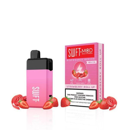 SWFT Mod 5k Disposable Vape Strawberry Roll Up flavor with strawberries, offering 5000 puffs of vaping satisfaction.