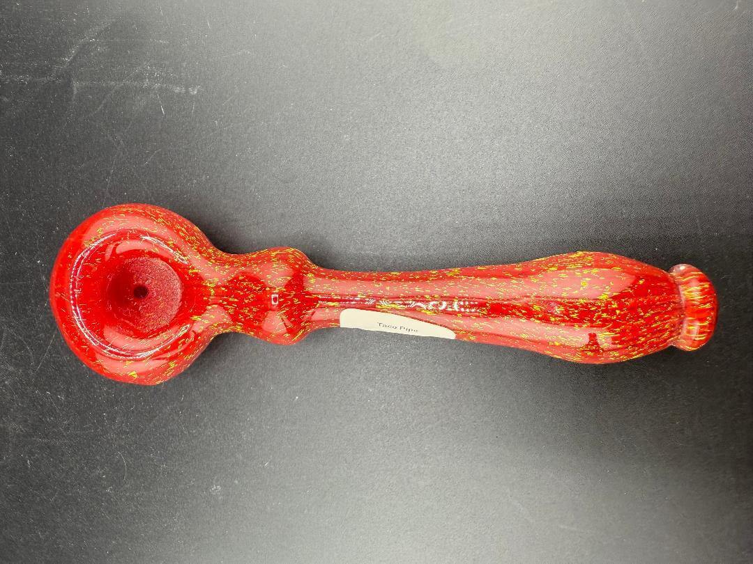 Taco Glass Hand Pipe - Red w/ Gold Dichro, showcasing vibrant red and shimmering gold dichro accents.