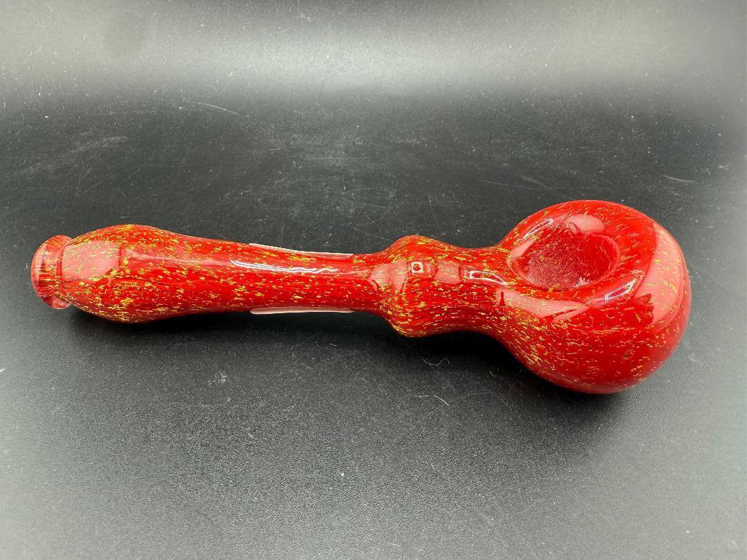 Taco Glass Hand Pipe - Red w/ Gold Dichro, featuring a bold red body and gold dichro accents in a compact design.