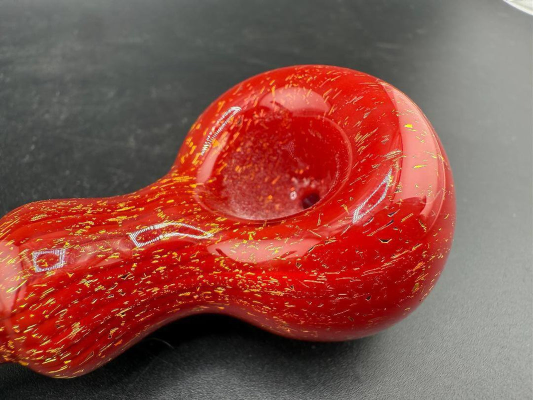 Taco Glass Hand Pipe - Red w/ Gold Dichro featuring a bold red body with shimmering gold accents.