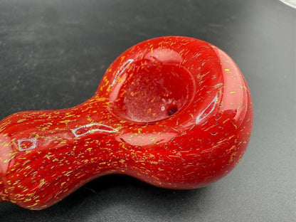 Taco Glass Hand Pipe - Red w/ Gold Dichro featuring a bold red body with shimmering gold accents.