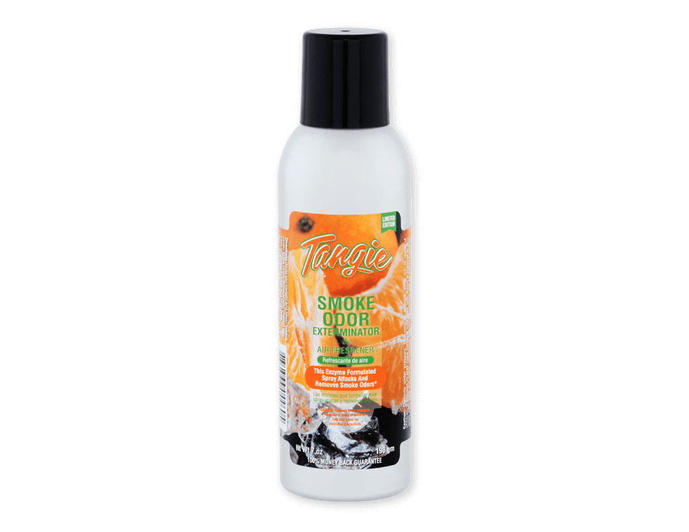 Tangie Smoke Odor Exterminator 7oz spray bottle for fast-acting odor elimination of smoke and household smells.