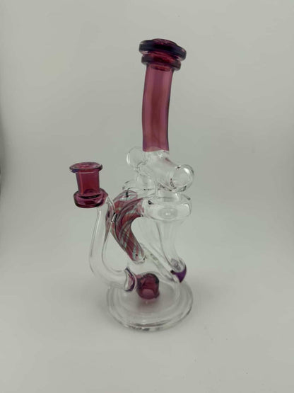Domer Glass Double Recycler - Purple With Striped Tubing 10mm 90° (SOLD)