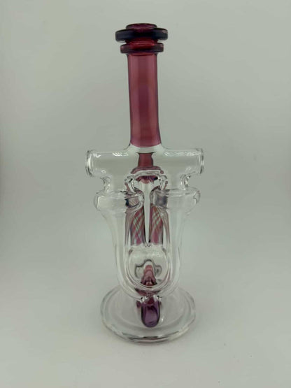 Domer Glass Double Recycler - Purple With Striped Tubing 10mm 90° (SOLD)
