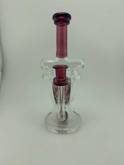 Domer Glass Double Recycler - Purple With Striped Tubing 10mm 90° (SOLD)